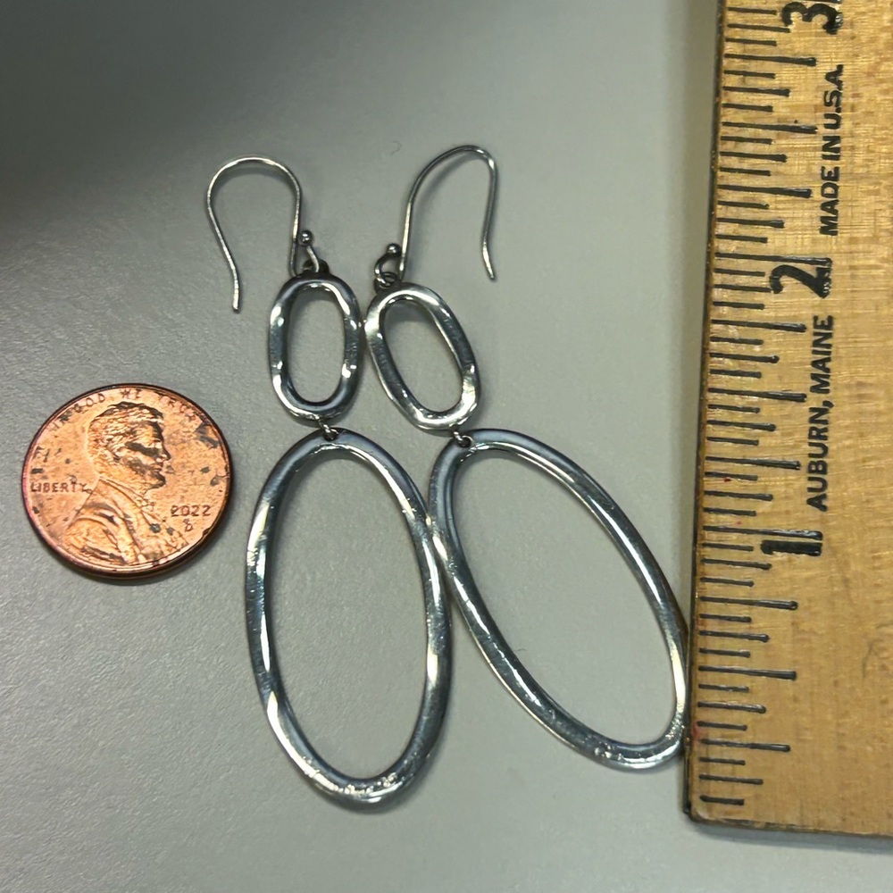 Ippolita sterling Silver hammered Double Oval hoop French wire Earrings vintage - Picture 14 of 16